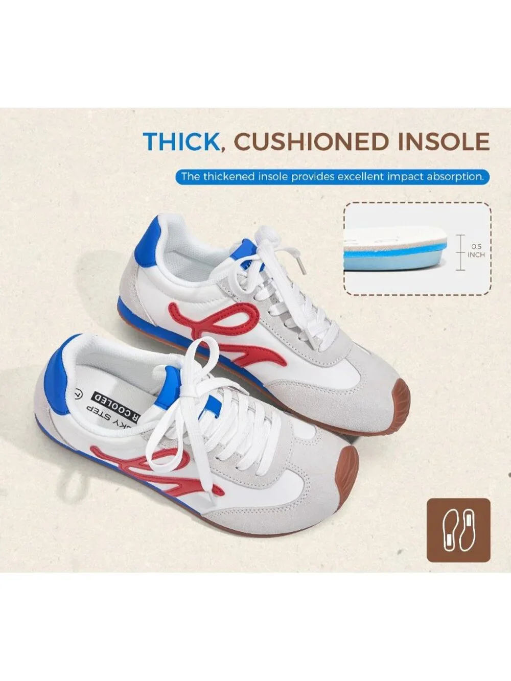 Women's White/Red Leather Comfortable Classic Casual Thin Sole Walking Sneakers